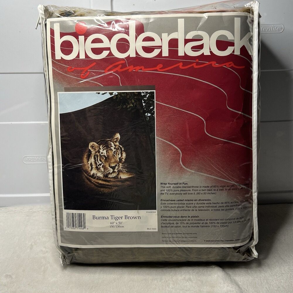 Vintage NEW Tiger Safari Reversible Blanket Throw 60” x 50" Biederlack Of USA